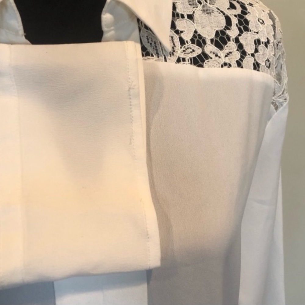 NWT Karl Lagerfeld white lace accent v neck pullover blouse 3/4 sleeve top small - Picture 6 of 8